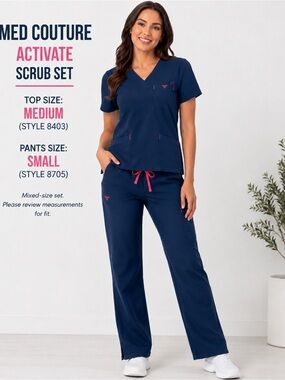 Med Couture Activate Scrub Set Teal Blue Pink Top M Pants S